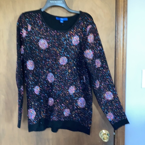 Offer $10 Apt 9 black multi color metallic accent polka dot retro sweater L - Picture 6 of 17